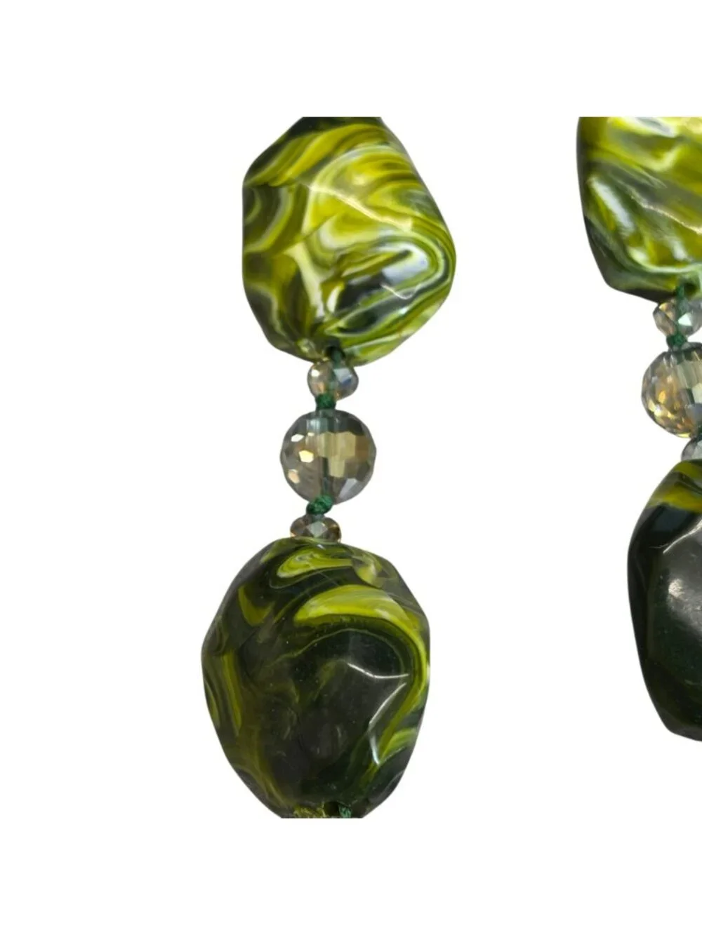 Charles Klein Green Swirl Bead Necklace & Earrings Set Crystal Accents